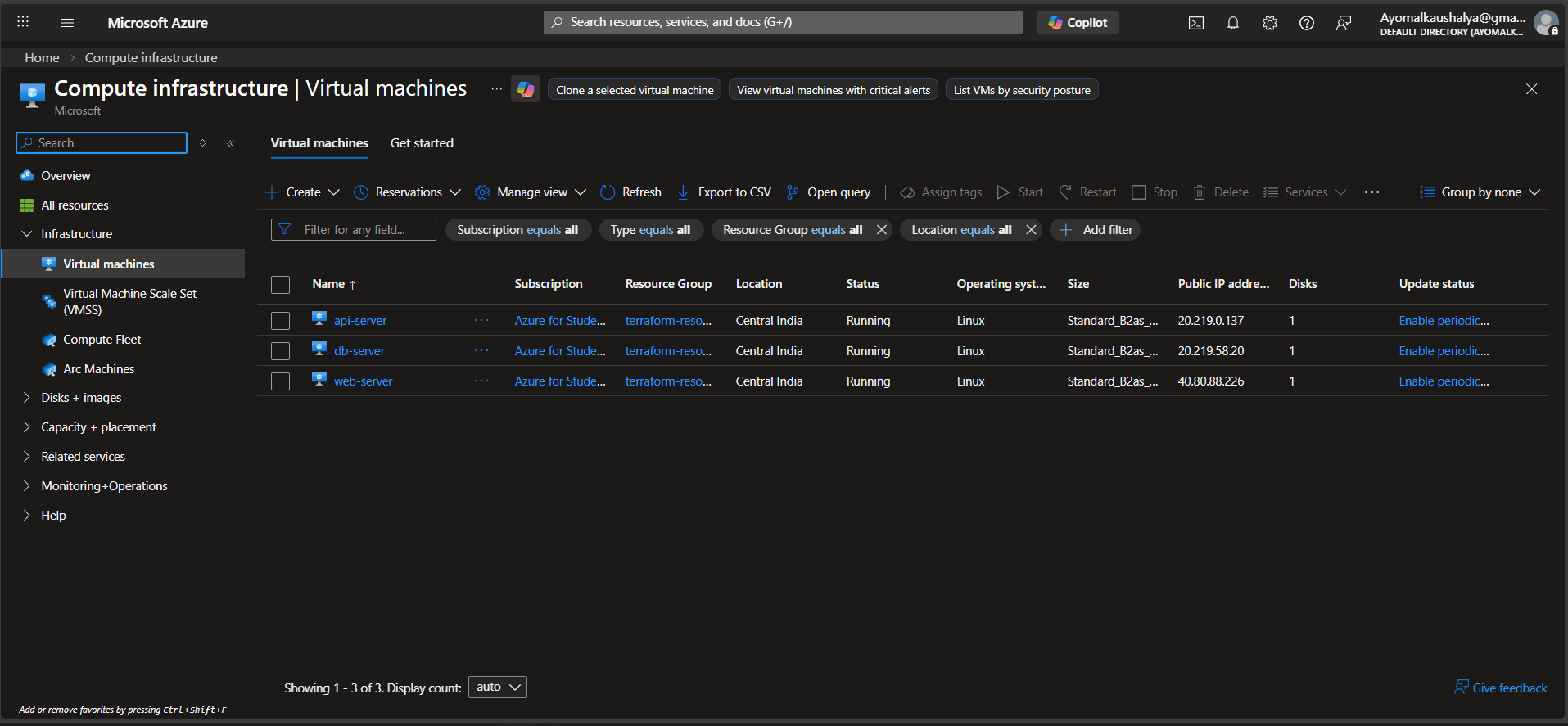 Deploy 3-tier Linux VM cluster on Azure using Terraform